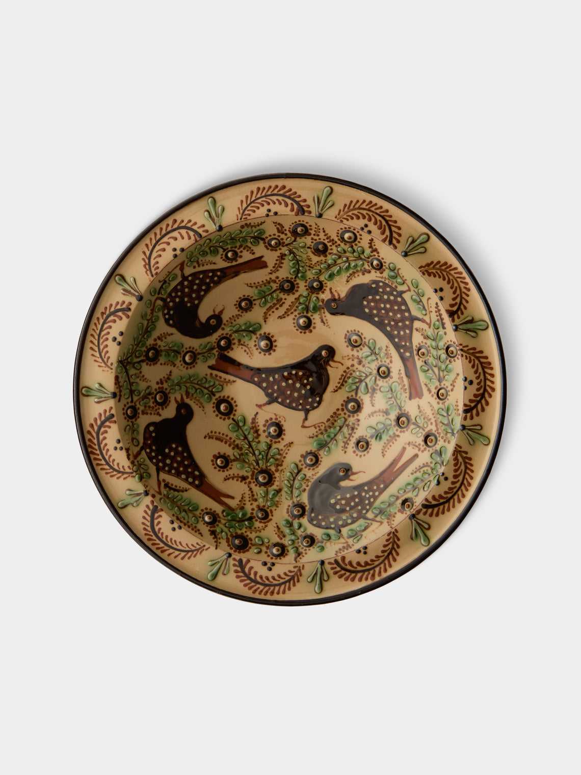 Poterie d’Évires - Birds Hand-Painted Ceramic Serving Bowl - Cream - ABASK