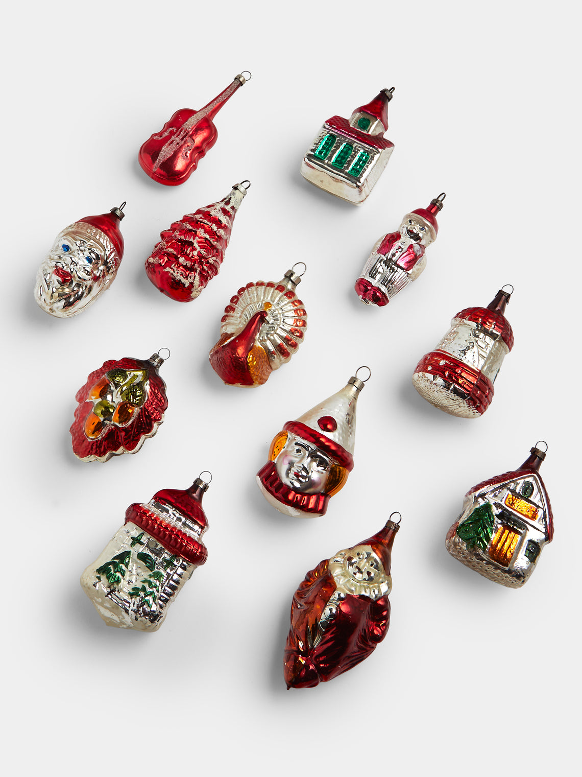Antique and Vintage - Early-20th-Century Christmas Glass Baubles (Set of 12) - Red - ABASK
