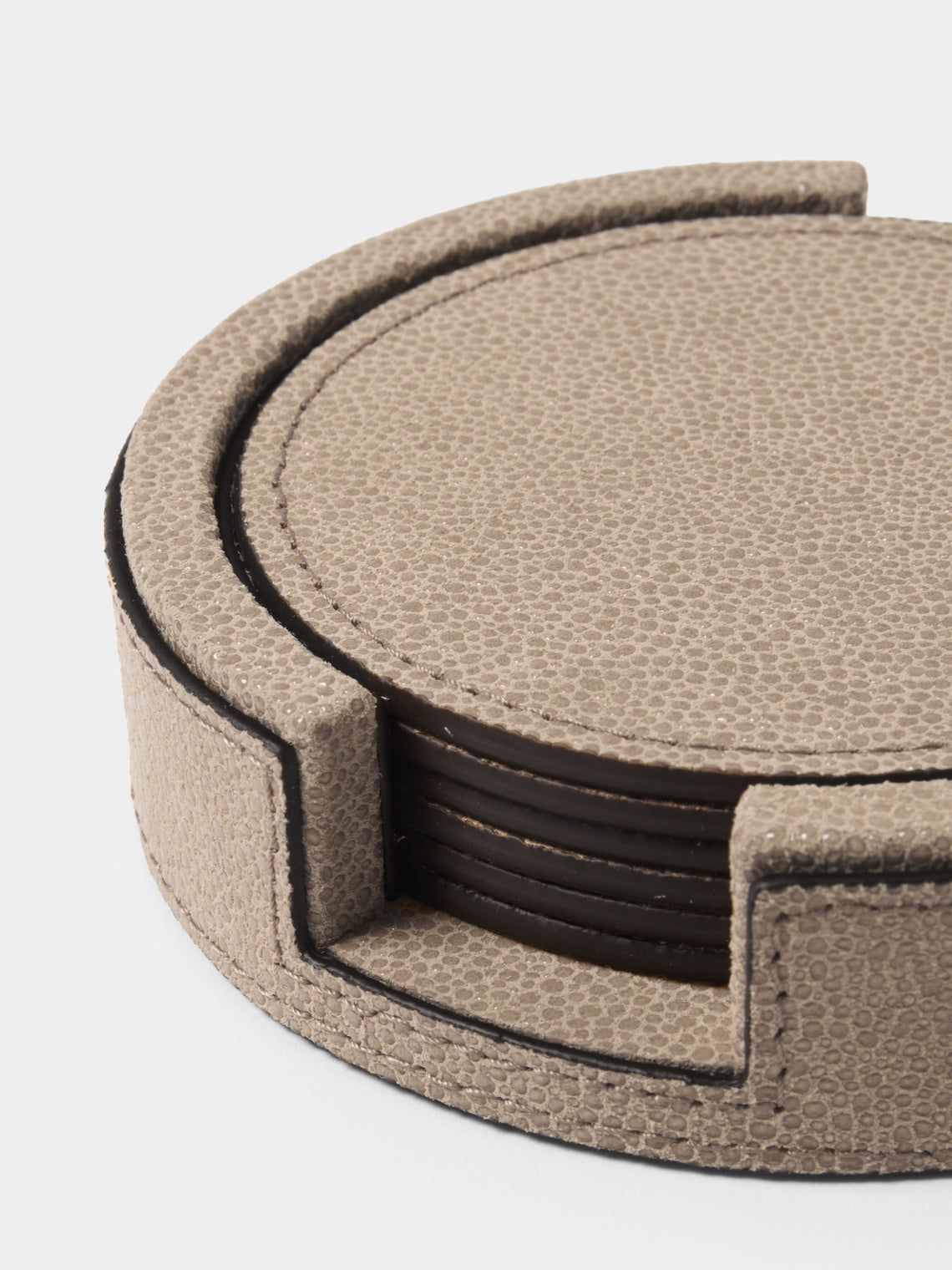 Pinetti - Leather Round Coasters (Set of 6) - Taupe - ABASK