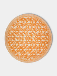 Chamois - Indian Rose Block-Printed Cotton Round Tablecloth - Orange - ABASK - 