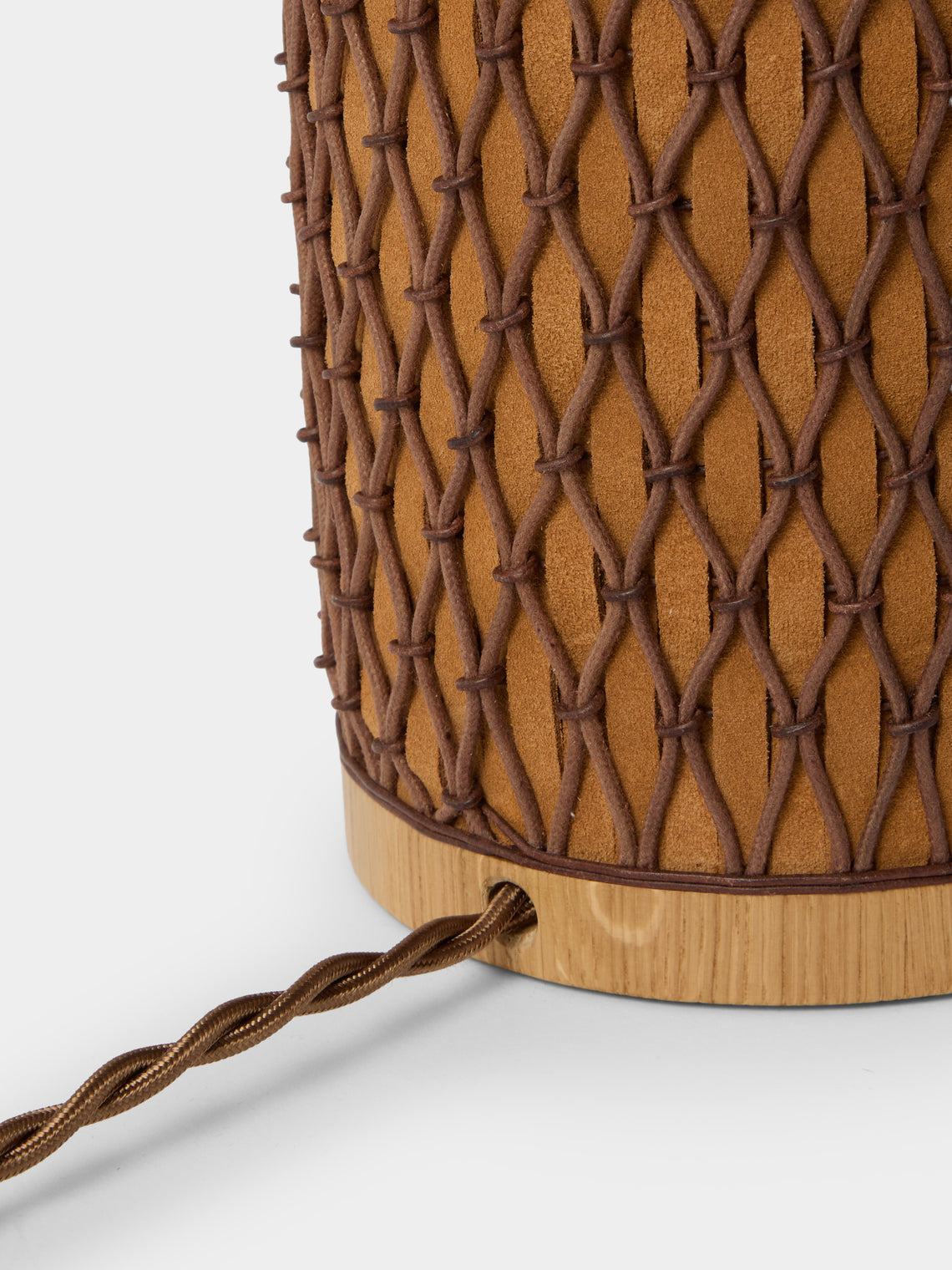 Aimee Betts - Ricasso Barrel Oak and Suede Table Lamp - Brown - ABASK