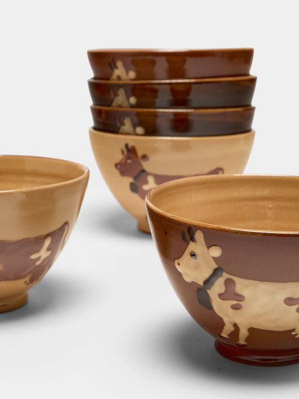 Poterie d’Évires - Cows Hand-Painted Ceramic Bowls (Set of 6) - Multiple - ABASK