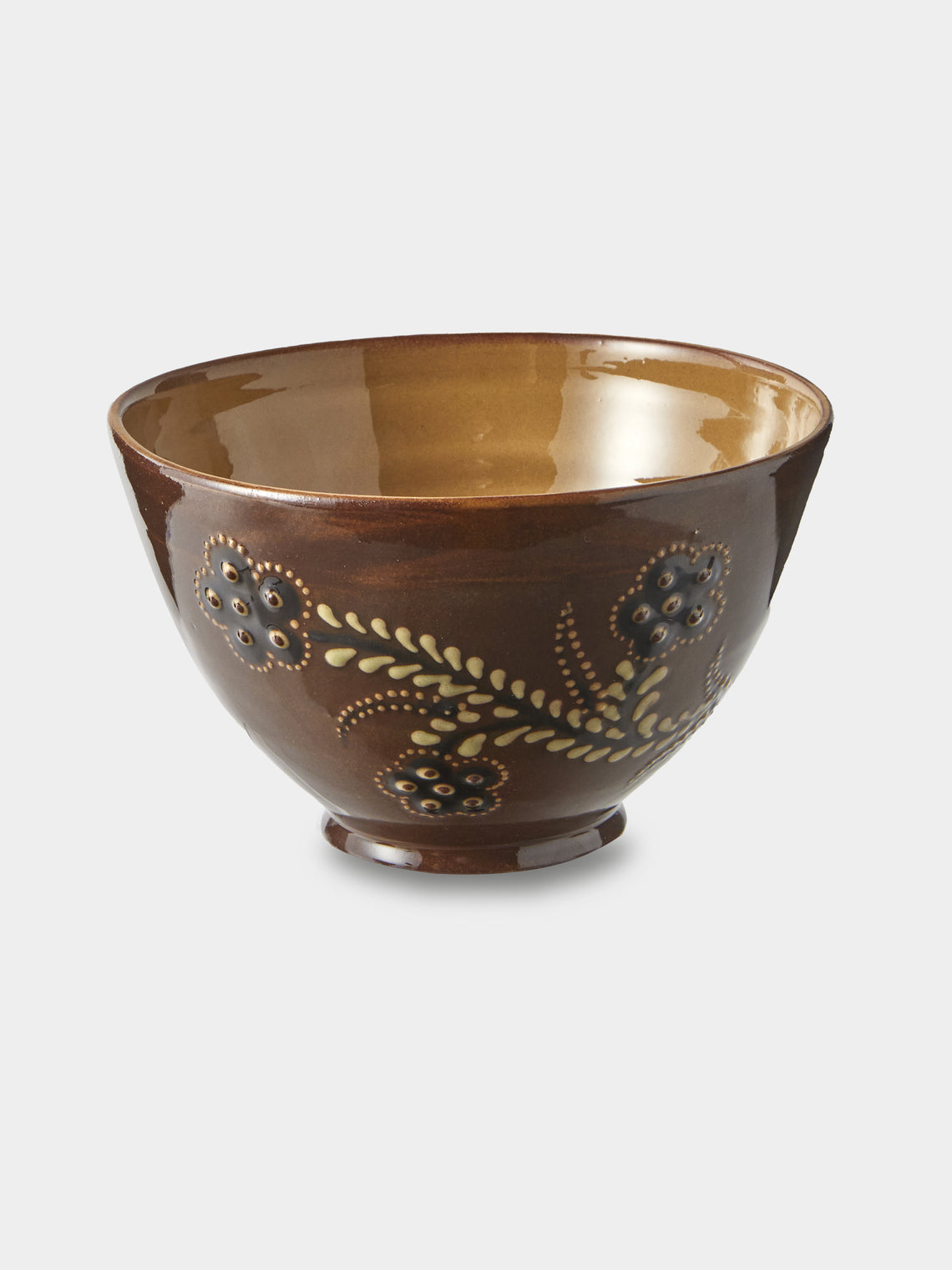 Poterie d’Évires - Flowers Hand-Painted Ceramic Grand Bowls (Set of 4) - Light Brown - ABASK