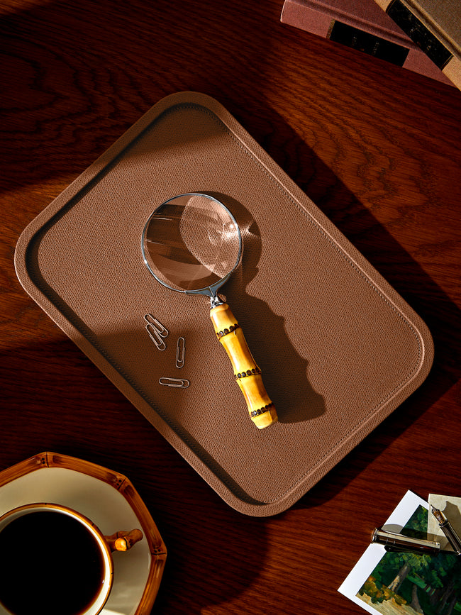 Giobagnara - Arcobaleno Leather Tray (12.5in/31.5cm) - Brown - ABASK