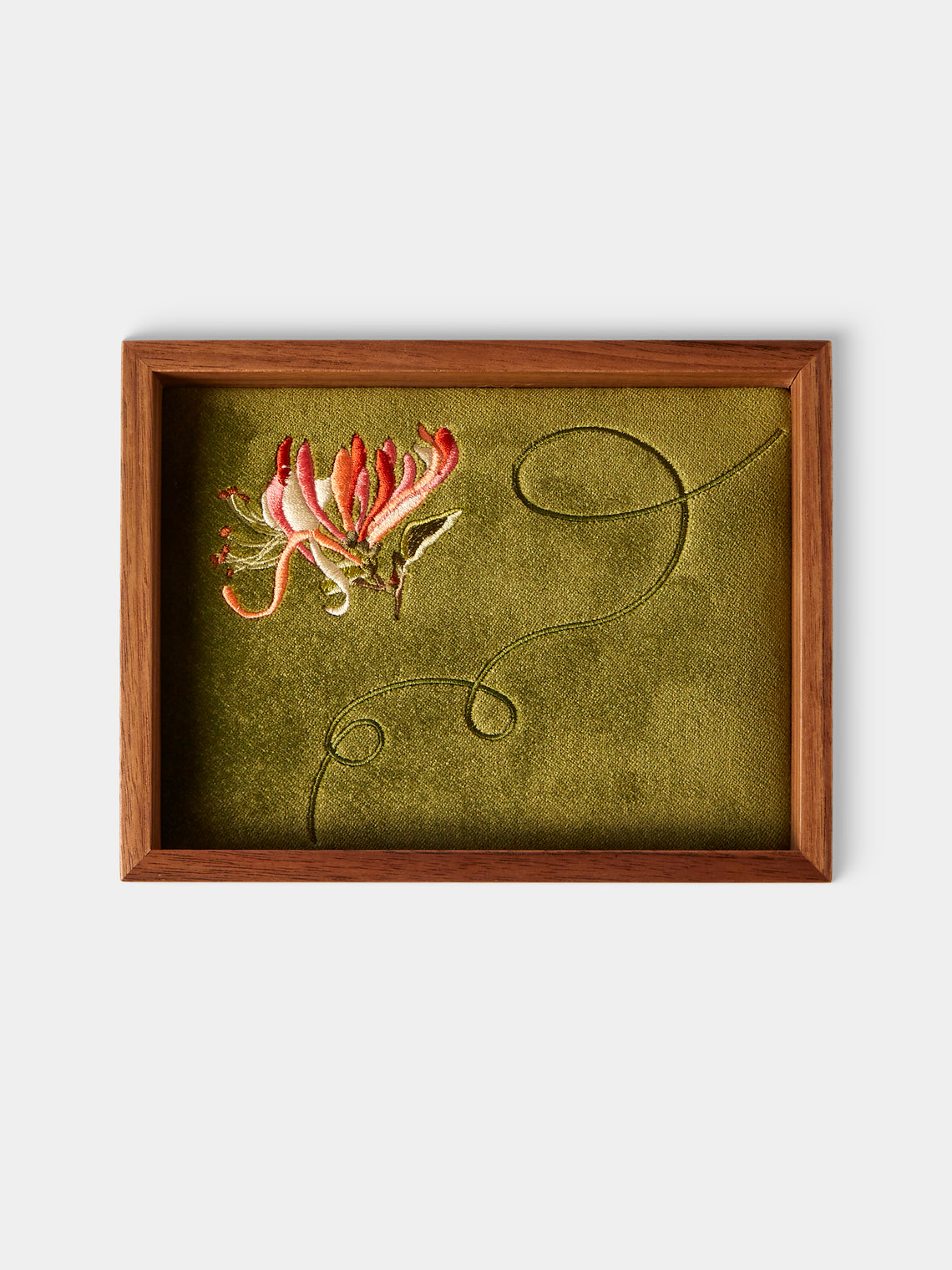 Uncommon Ancestor - Floriography Honeysuckle Embroidered Velvet Jewelry Tray (6.5in/17cm) - Green - ABASK - 