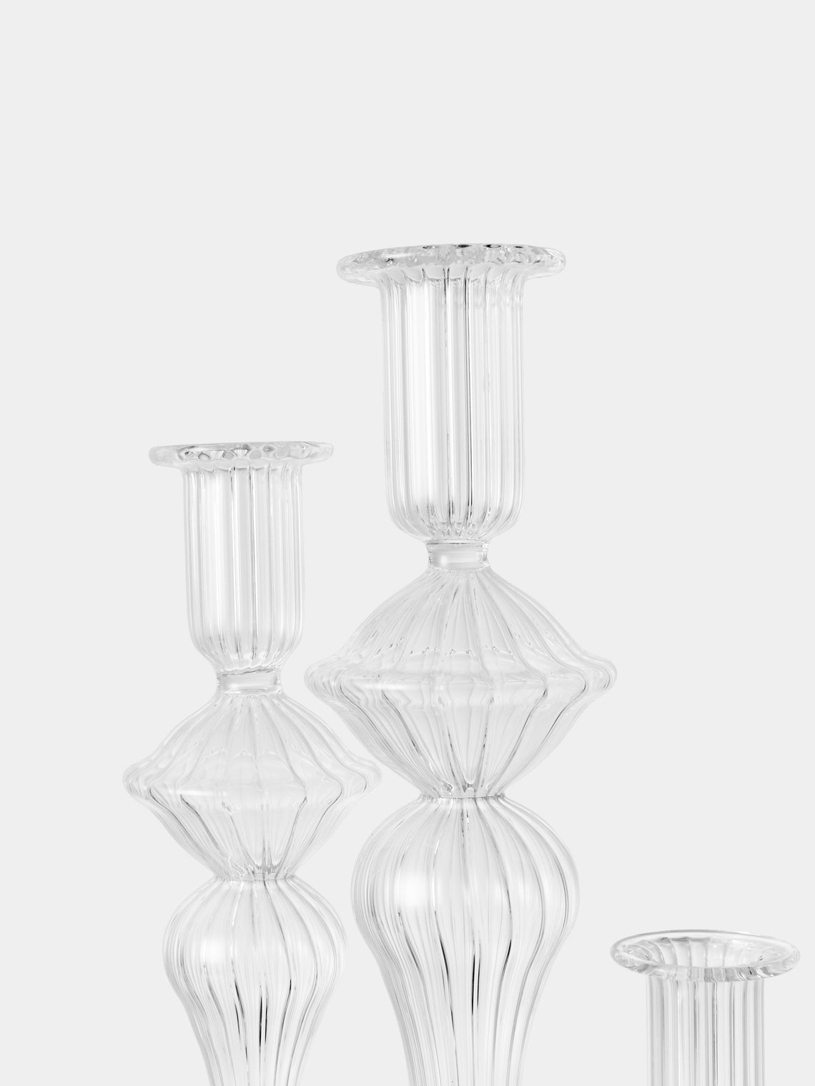 Alya Tannous - | Set of 3 | Iconica Hand-Blown Glass Candlesticks - Clear - ABASK