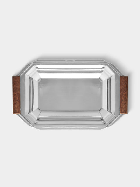 Antique and Vintage - 1930s Art Deco Silver-Plated and Wood Platter - Silver - ABASK - 