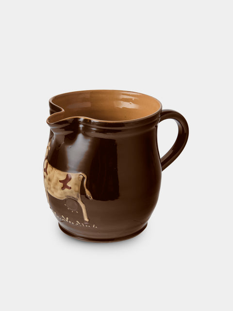 Poterie d’Évires - Cows Hand-Painted Ceramic Medium Jug - Dark Brown - ABASK - 