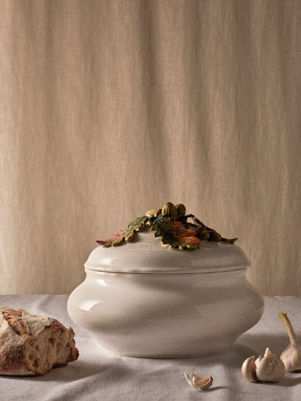 Fioravola - Acorns Hand-Painted Ceramic Lidded Serving Dish - White - ABASK