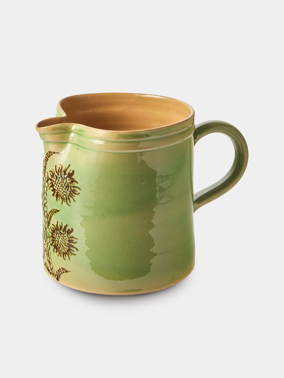 Poterie d’Évires - Flowers Hand-Painted Ceramic Straight-Edge Medium Jug - Green - ABASK