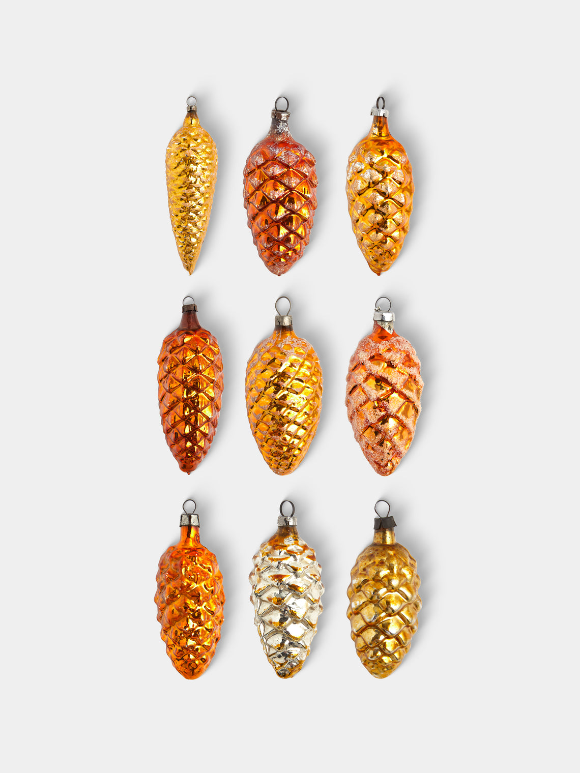 Antique and Vintage - Early-20th-Century Pinecones Glass Baubles (Set of 9) - Yellow - ABASK - 