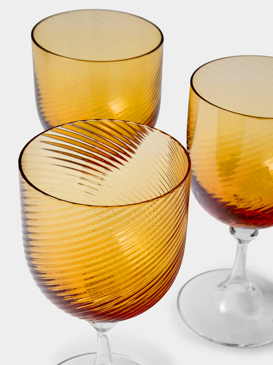 NasonMoretti - | Set of 6 | Twisted Ambra Hand-Blown Murano Red Wine Glasses - Yellow - ABASK