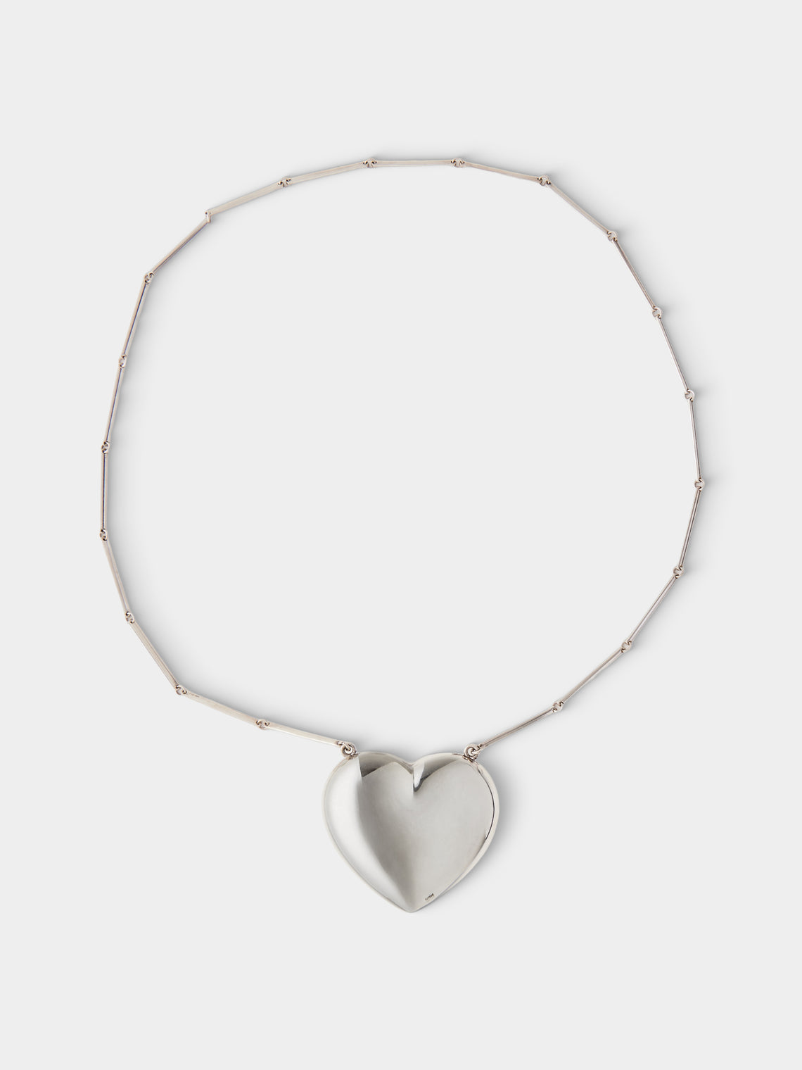 Mahnaz Collection - Vintage 1960 Hermann Siersbøl Sterling Silver Heart Pendant Necklace - Silver - ABASK