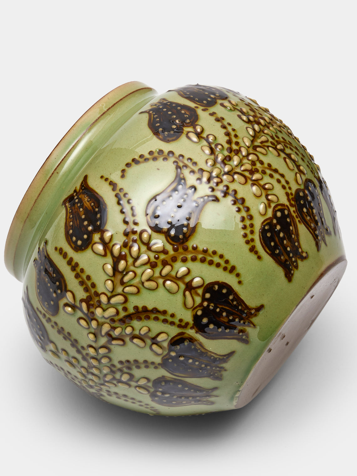 Poterie d’Évires - Flowers Hand-Painted Ceramic Vase (5in/13cm) - Green - ABASK