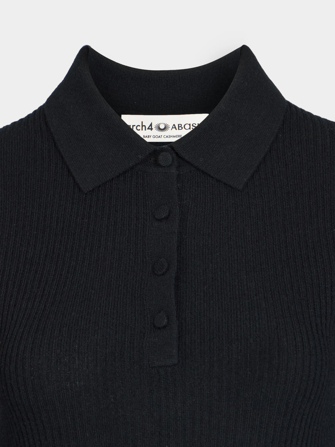 Arch4 - Nightingale Baby Goat Cashmere Long-Sleeved Polo Top | Size: S - Black - ABASK