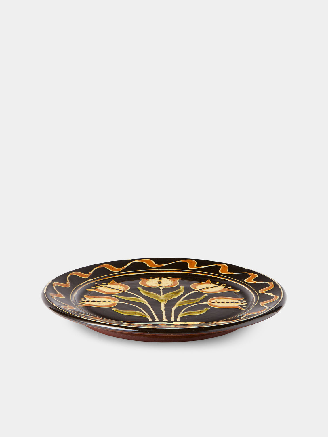Fitch & McAndrew - Tulips Slipware Dinner Plate (10.2in/26cm) - Black - ABASK