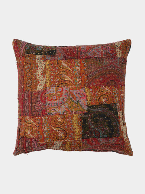By Walid - 19th-Century Paisley Patchwork Wool and Linen Cushion (18.5in/47cm) - Multiple - ABASK - 