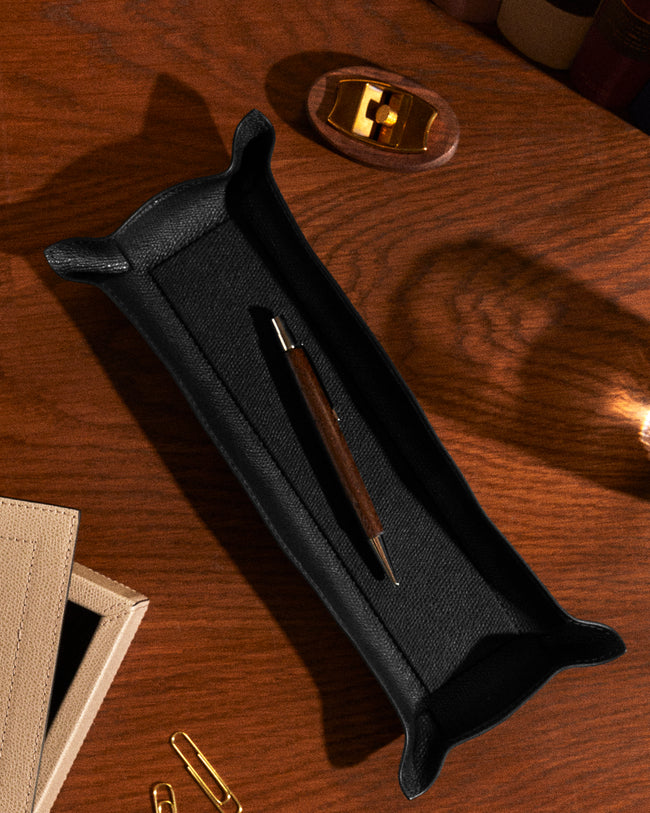 Giobagnara - Jack Leather Valet Tray (12.5in/32cm) - Black - ABASK