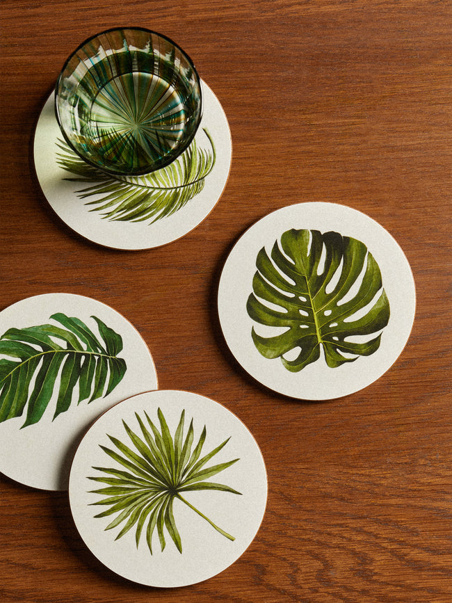 HestiaLiving - | Set of 4 | Palm Tree Wood Coasters - Green - ABASK