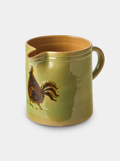 Poterie d’Évires - Chickens Hand-Painted Ceramic Straight-Edge Medium Jug - Green - ABASK - 