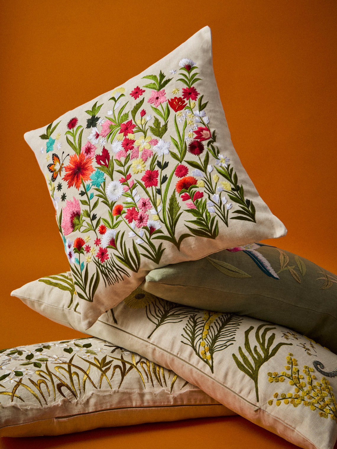 Bokja - Meadow Embroidered Linen Cushion (21.5in/55cm) - Multiple - ABASK