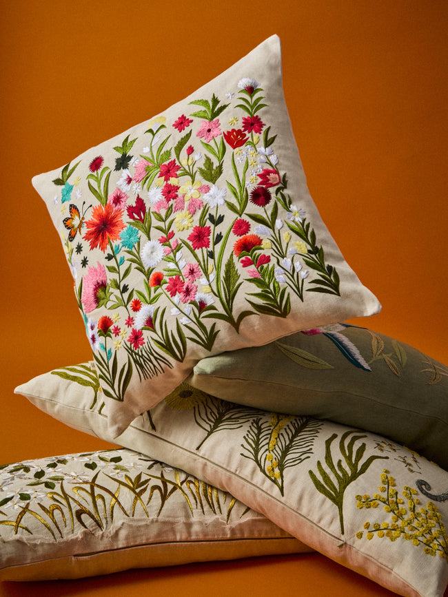 Bokja - Meadow Embroidered Linen Cushion (21.5in/55cm) - Multiple - ABASK