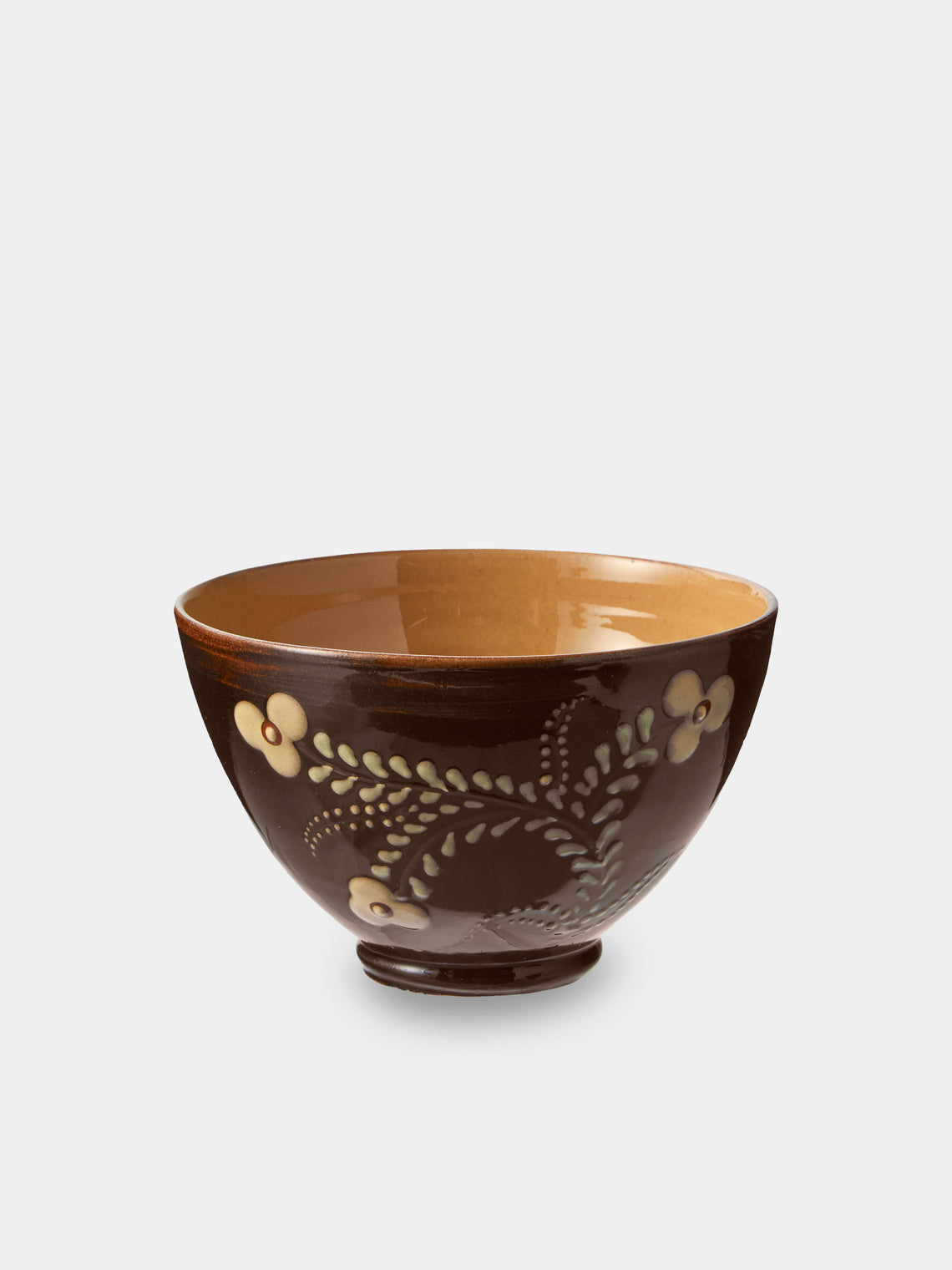 Poterie d’Évires - Flowers Hand-Painted Ceramic Small Bowls (Set of 4) - Dark Brown - ABASK