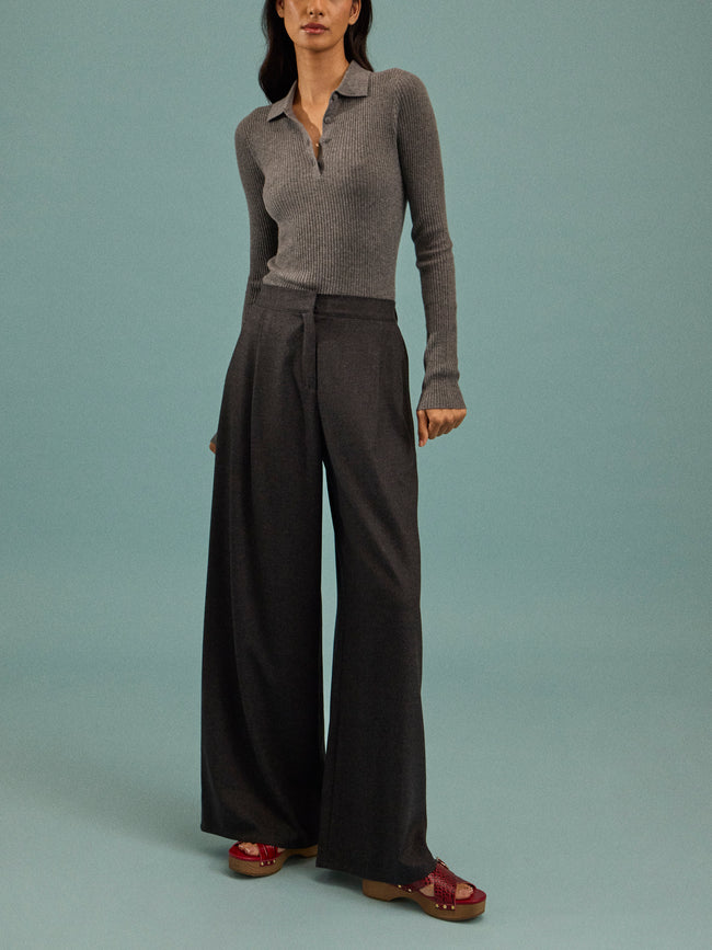 Dusan - Flanella Wool Wide-Leg Trousers | Size: S - Gray - ABASK