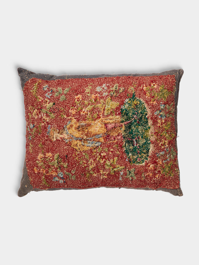 By Walid - 19th-Century Needlepoint Wool and Damask Cushion (24.5in/62cm) - Multiple - ABASK - 