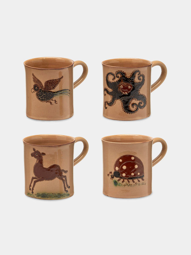 Poterie d’Évires - Animals Hand-Painted Ceramic Mugs (Set of 4) - Cream - ABASK - 