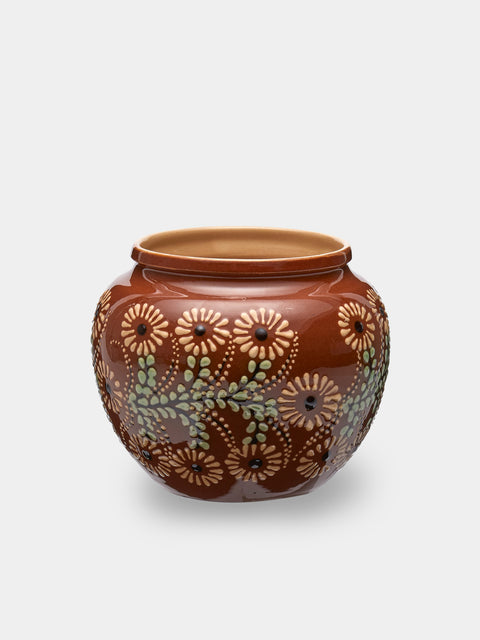Poterie d’Évires - Flowers Hand-Painted Ceramic Vase (5in/13cm) - Light brown - ABASK - 