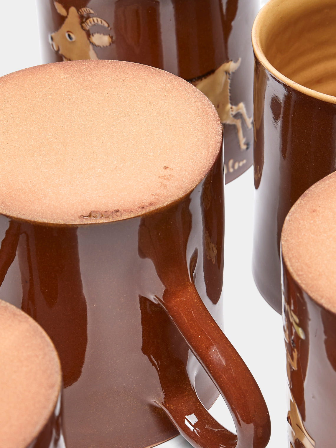 Poterie d’Évires - Animals Hand-Painted Ceramic Mugs (Set of 6) - Light brown - ABASK