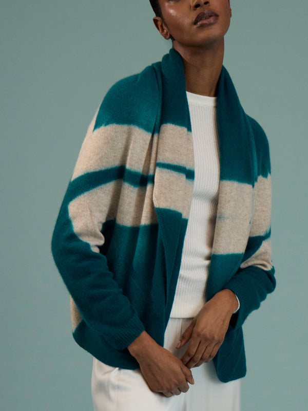 Suzusan - Shibori Cashmere Upside-Down Cape | One Size - Teal - ABASK