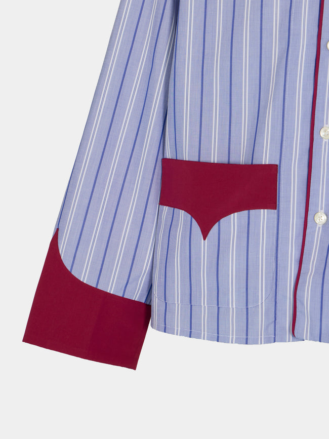 Sebline - Officer's Piccadilly Stripe Cotton Shirt | Size: M/L - Blue - ABASK