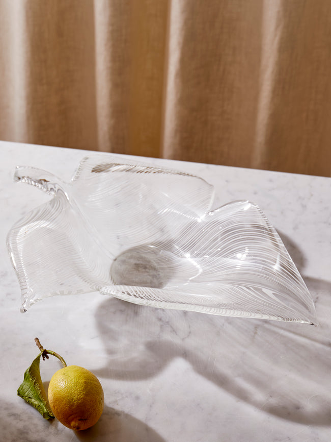 Antique and Vintage - Mid-Century Licio Zanetti Leaf Murano Glass Bowl - Clear - ABASK