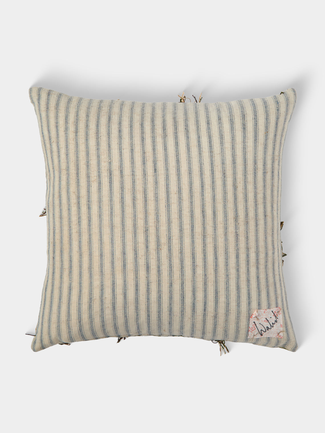 By Walid - 1920s French Needlepoint Wool and Ticking Fabric Cushion (18.5in/47cm) - Multiple - ABASK