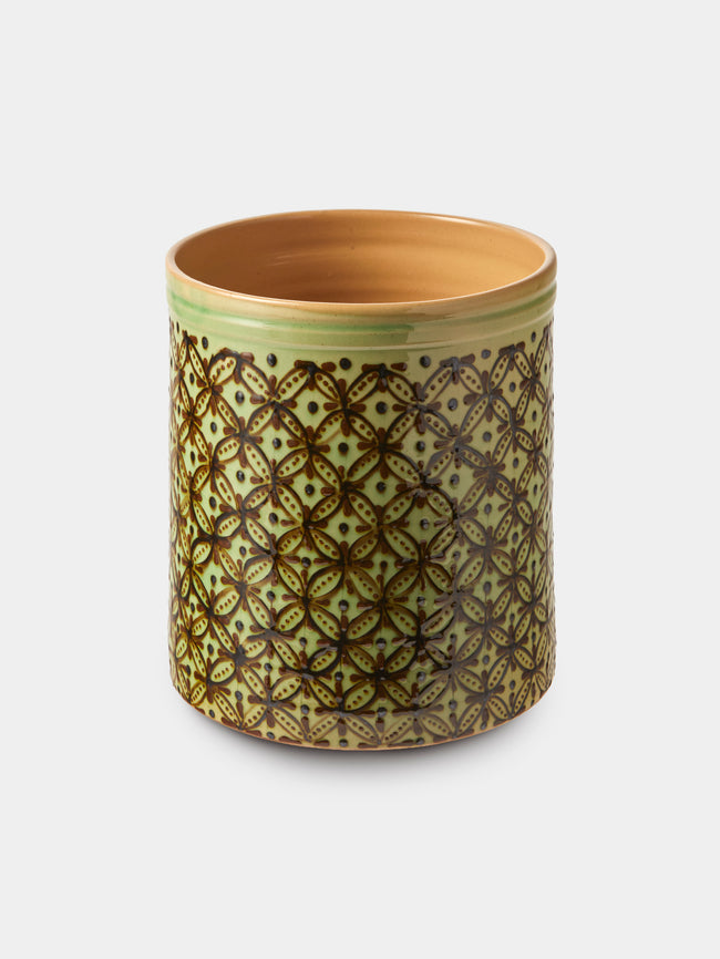 Poterie d’Évires - Geometric Hand-Painted Ceramic Utensil Pot - Green - ABASK - 