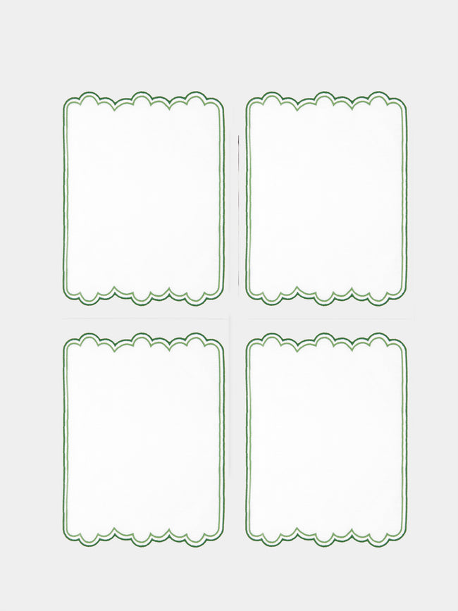 Los Encajeros - Escamas Embroidered Linen Cocktail Napkins (Set of 6) - Green - ABASK - 