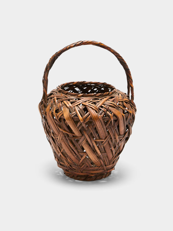 Antique and Vintage - Mid-Century Japanese Bamboo Ikebana Basket - Brown - ABASK - 