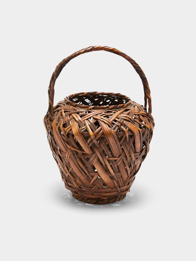 Antique and Vintage - Mid-Century Japanese Bamboo Ikebana Basket - Brown - ABASK - 
