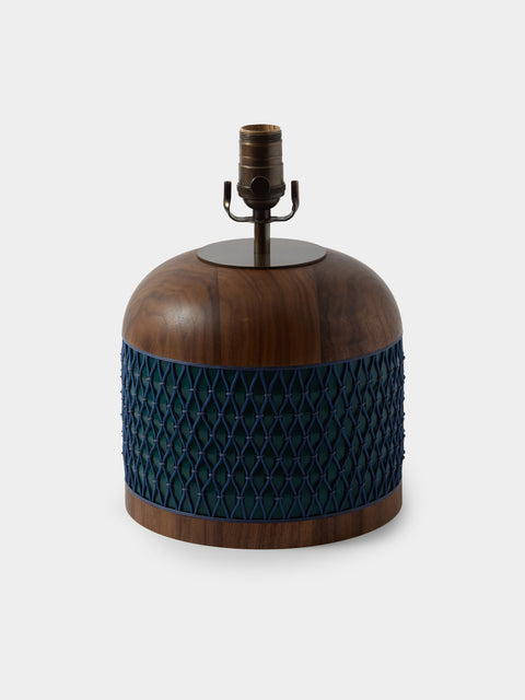 Aimee Betts - Ricasso Barrel Walnut and Leather Short Table Lamp - Navy - ABASK - 