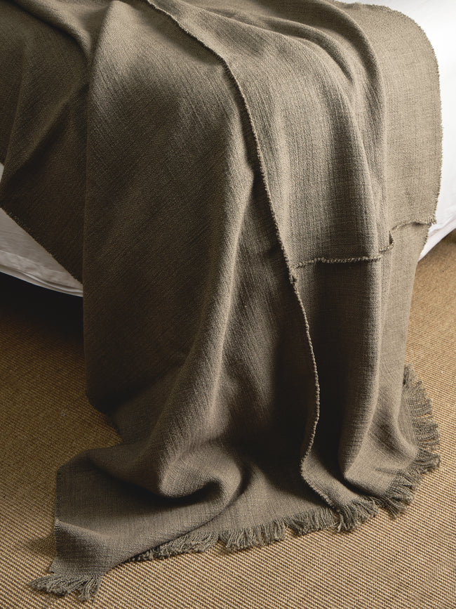 De Le Cuona - Warrior Cloth Linen and Wool Paneled Fringe- and Cord-Detail Throw (94.5in/2.4m) - Brown - ABASK