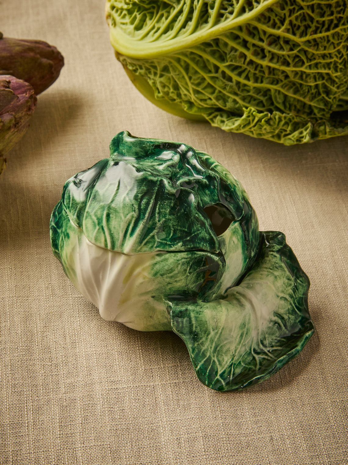 Antique and Vintage - 1940s Este Ceramiche Majolica Ceramic Cabbage Serving Tureen - Green - ABASK