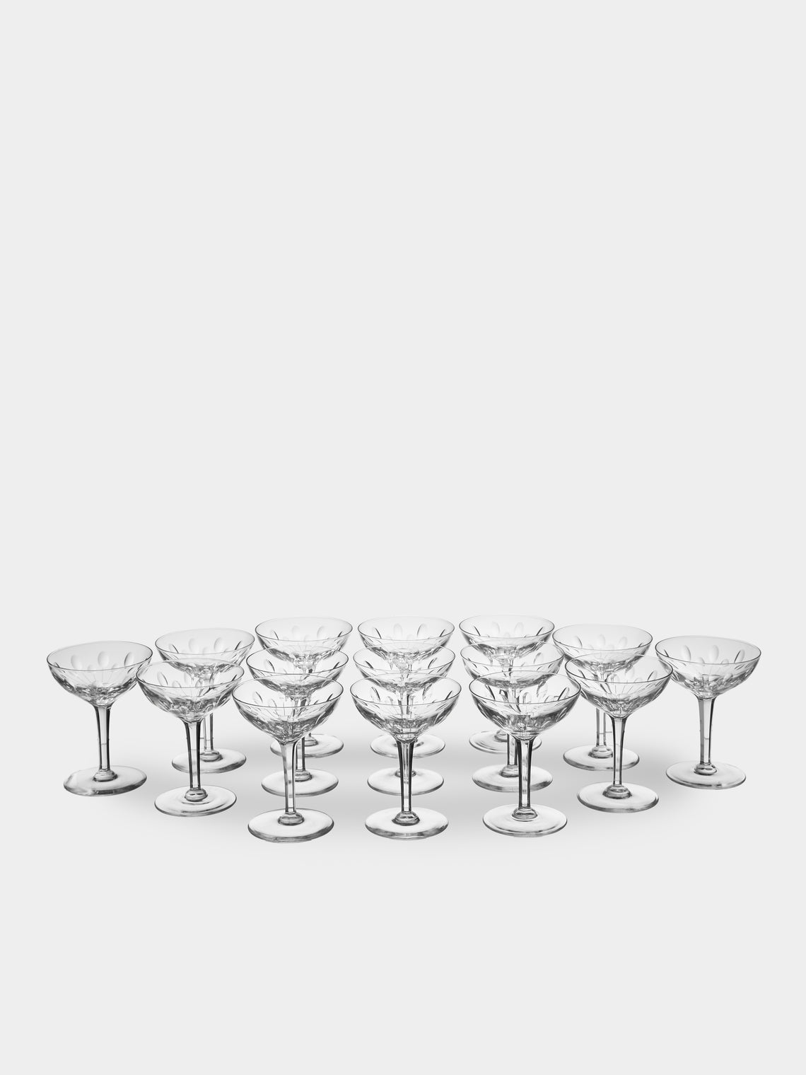 Antique and Vintage - 1960s Val Saint Lambert Crystal Champagne Coupes (Set of 15) - Clear - ABASK
