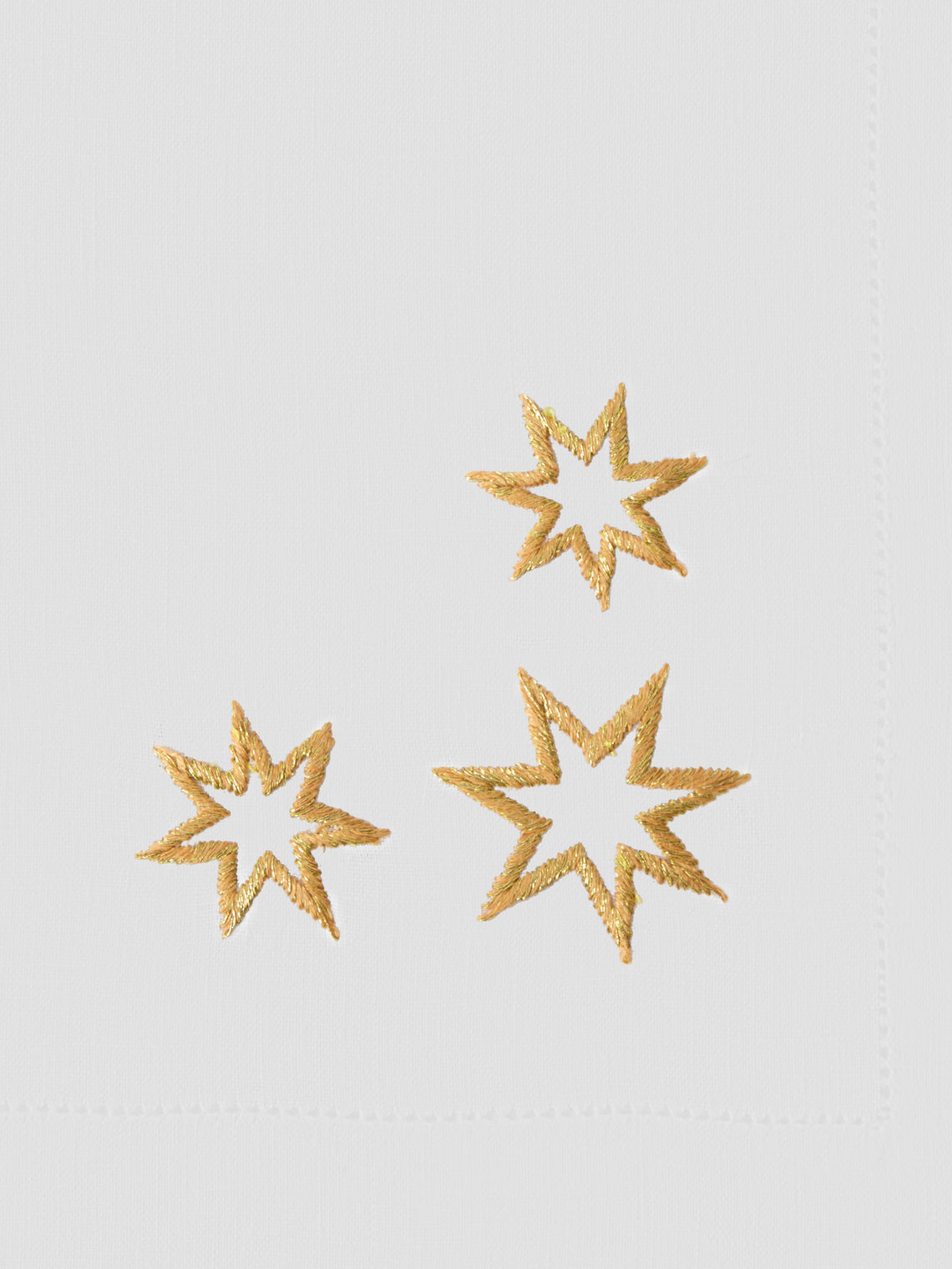 ERI Textiles - | Set of 4 | Gold Stars Hand-Embroidered Linen Napkins - White - ABASK