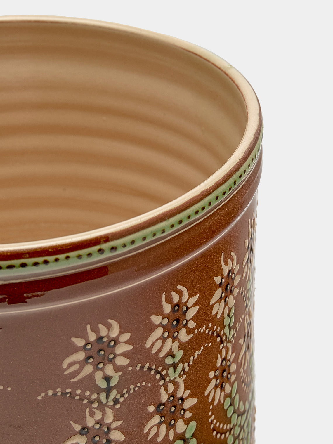 Poterie d’Évires - Flowers Hand-Painted Ceramic Large Lidded Pot - Light brown - ABASK