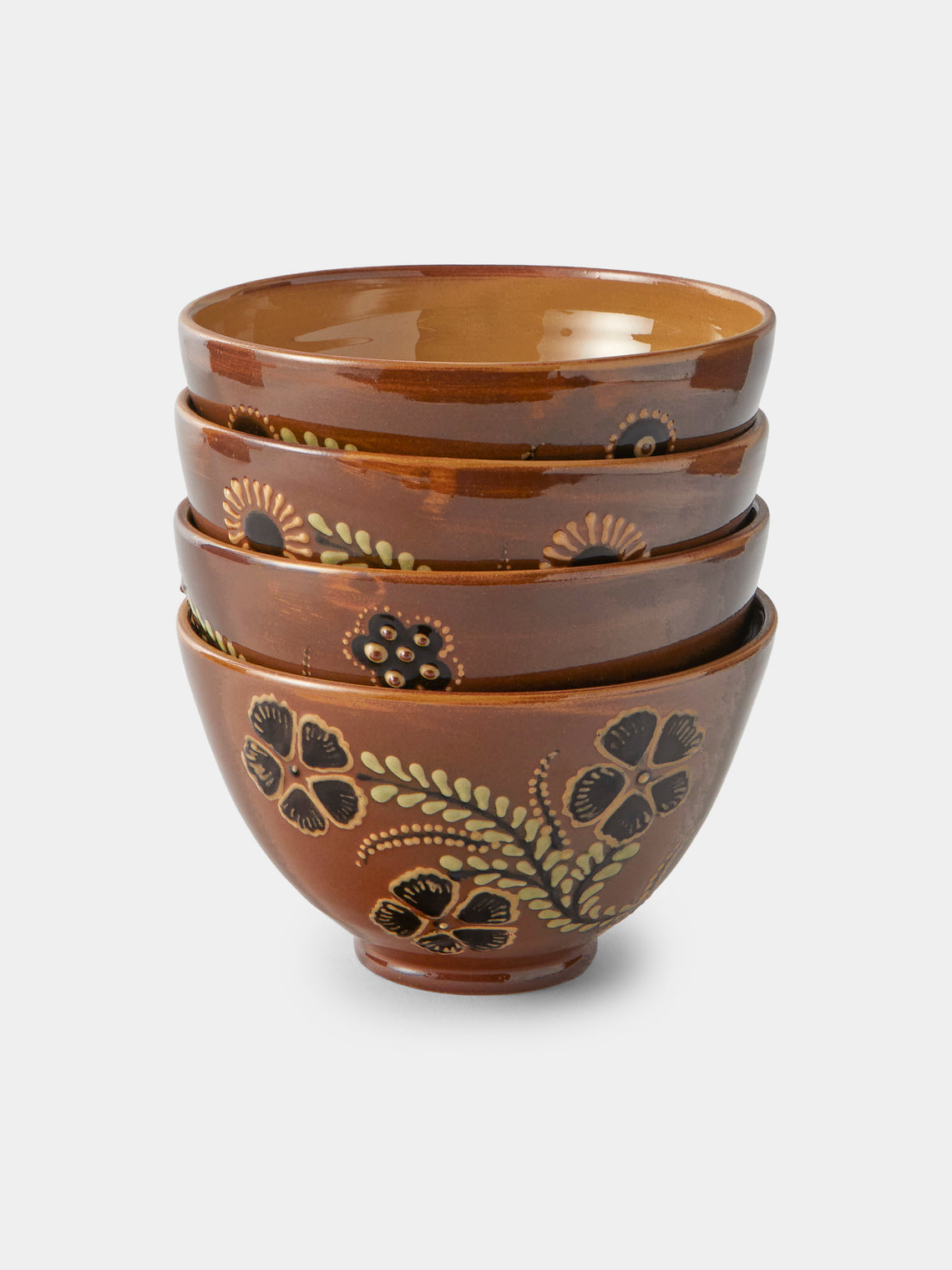 Poterie d’Évires - Flowers Hand-Painted Ceramic Grand Bowls (Set of 4) - Light Brown - ABASK - 