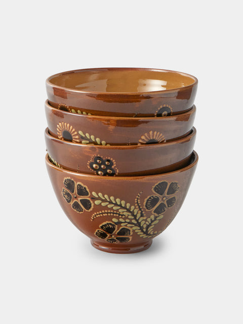 Poterie d’Évires - Flowers Hand-Painted Ceramic Grand Bowls (Set of 4) - Light Brown - ABASK - 