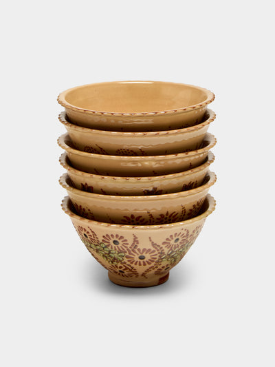 Poterie d’Évires - Flowers Hand-Painted Ceramic Petite Fluted Bowls (Set of 6) - Cream - ABASK - 