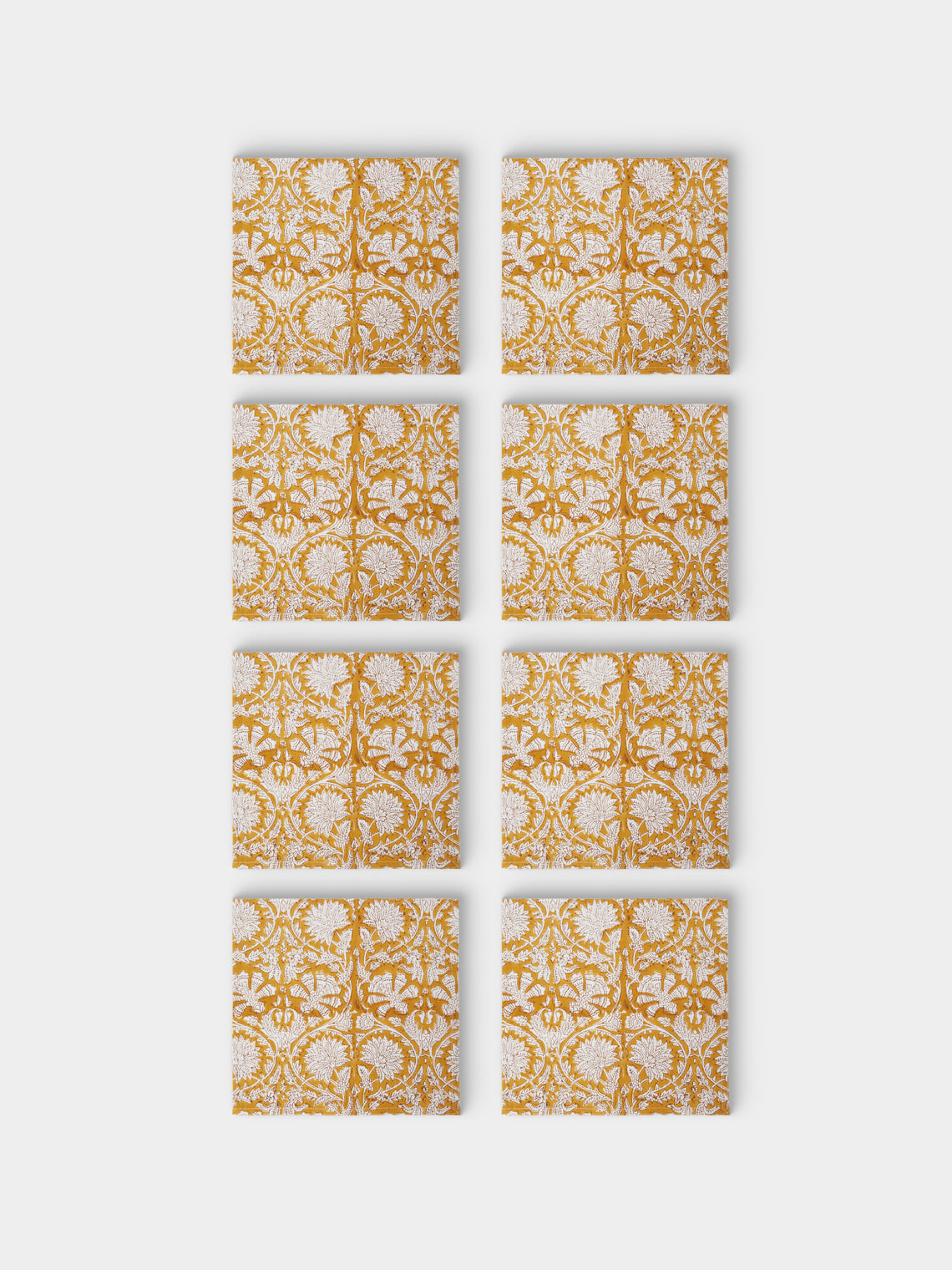 Chamois - | Set of 8 | Paradise Block-Printed Cotton Napkins - Yellow - ABASK - 